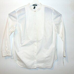 New Lauren Ralph Lauren Pleated Bib Women Tuxedo Style Blouse Shirt 2X White